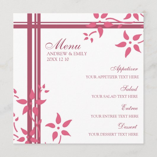 Hochzeits-Menü-Geißblatt-Rosa-Blumen Menükarte (Vorderseite)