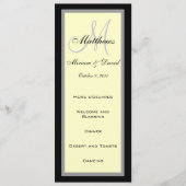 Hochzeits-Menü kardiert Monogramm-Sahneschwarzes Menükarte (Vorderseite)