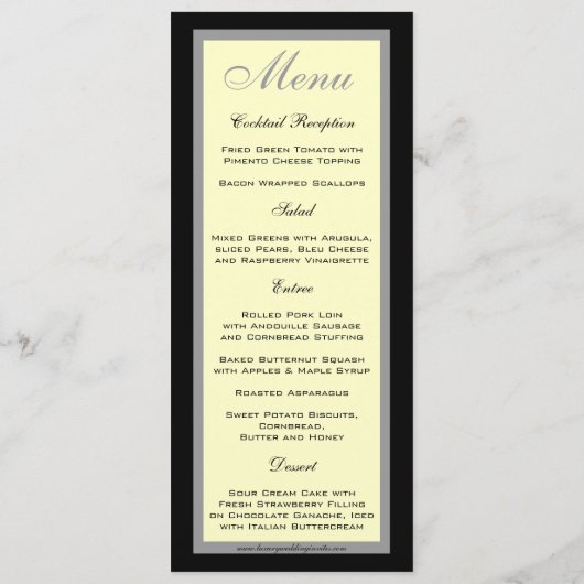 Hochzeits-Menü kardiert Monogramm-Sahneschwarzes Menükarte (Rückseite)