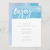 Hochzeits-Menü-Karte, blaues Aquarell Menükarte (Vorne/Hinten)