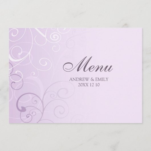 Hochzeits-Menü-Lavendel-Wirbel Menükarte (Rückseite)