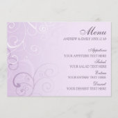 Hochzeits-Menü-Lavendel-Wirbel Menükarte (Vorderseite)