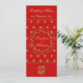 Hochzeits-Menü-Schablonen-Inder-inspiriertes Rot Menükarte (Stehend Vorderseite)