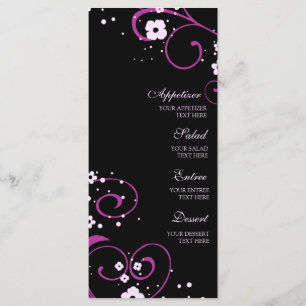 Hochzeits-Menü-Schwarzes und rosa Blumen Menükarte