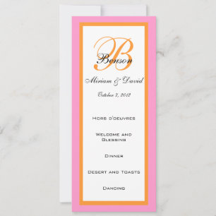 Hochzeits-Menükarten in Rosa und Orange Einladung