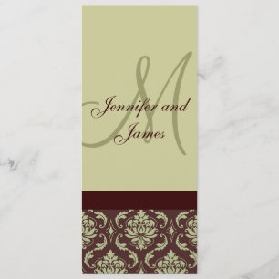 Hochzeits-Menükarten Monogramm Taupe Braun Damast Menükarte