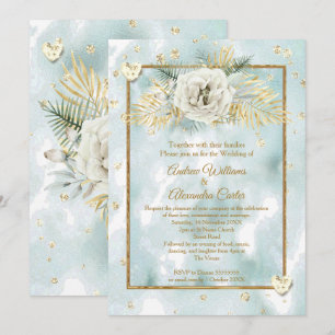 Hochzeits-Mint-Teal-Gold-Marmor-Rose-Blumenmuster Einladung