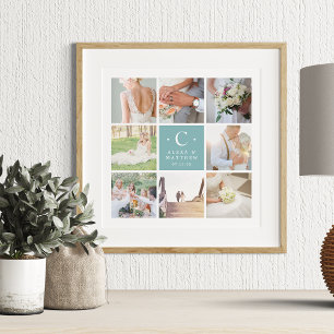 Hochzeits‑Monogramm 8‑Foto‑Collage‑Druck Poster