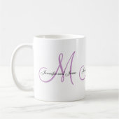 Hochzeits-Monogramm B u. Namen-lila weiße Kaffeetasse (Links)