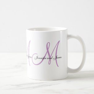 Hochzeits-Monogramm B u. Namen-lila weiße Kaffeetasse