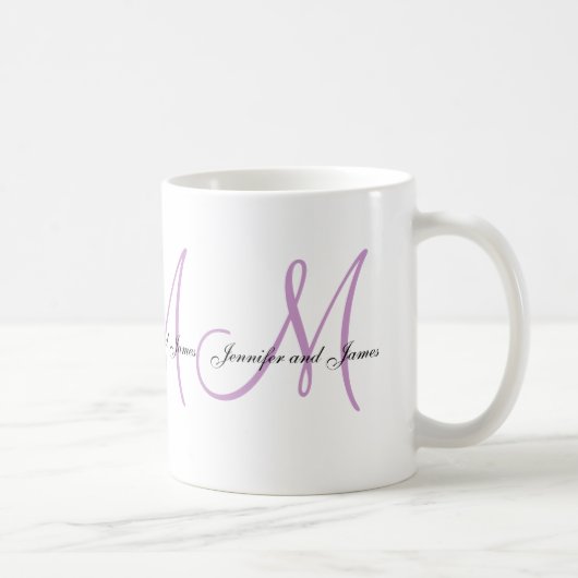 Hochzeits-Monogramm B u. Namen-lila weiße Kaffeetasse (Rechts)