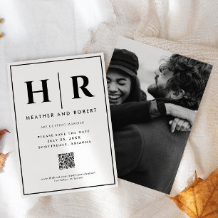 Hochzeits-Monogramm Einfach Klassisch Minimal QR-C Save The Date