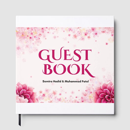 Hochzeits-Monogramm-Plakat – Rosa florale Initiale Gästebuch (Vorderseite)