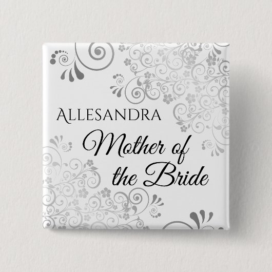 Hochzeits-Name-Tag Mutter der Braut Silber Button (Vorderseite)