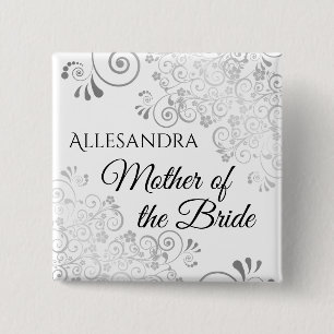 Hochzeits-Name-Tag Mutter der Braut Silber Button