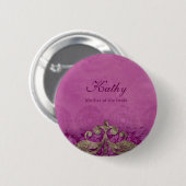 Hochzeits-Namensschild-Knopf-Antikeverdigris-Rosa Button (Vorne & Hinten)