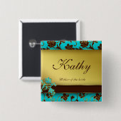 Hochzeits-Namensschild-Knopf-Goldblumen-BB 2 Button (Vorne & Hinten)