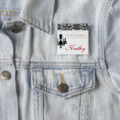 Hochzeits-Namensschild-Knopf-Leuchter BW-Damast Button (Beispiel)