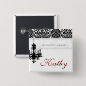 Hochzeits-Namensschild-Knopf-Leuchter BW-Damast Button (Vorne & Hinten)