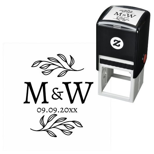 Hochzeits-Paar-Monogramm-Datum Elegant Botanisch Permastempel