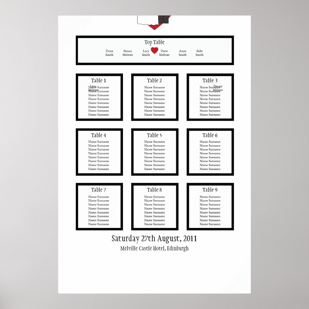 HochzeitsPaarTabellenSitzplatzPlan Poster Zazzle.de