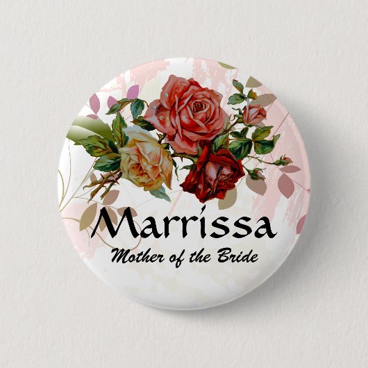 Hochzeits-Partynamen-Knopf Rose mit Blumen Button (Vorderseite)