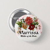 Hochzeits-Partynamen-Knopf Rose mit Blumen Button (Vorne & Hinten)