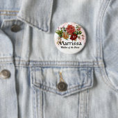 Hochzeits-Partynamen-Knopf Rose mit Blumen Button (Beispiel)