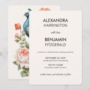 Hochzeits-Pfau Botanisch   Vintage-Blumenkunst Einladung