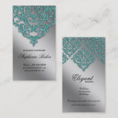 Hochzeits-Planer-Schmuck-Damast-Silber-Schein Visitenkarte (Vorne/Hinten)