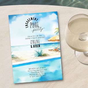Hochzeits-Poolparty Wasserfarbe Strand Einladung