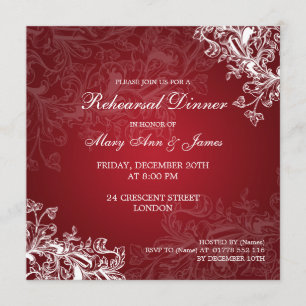 Hochzeits-Proben-Abendessen-Vintager Wirbel rot Einladung