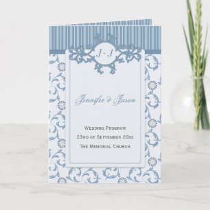 Hochzeits-Programm, hellblaue Streifen u. Damast Programm