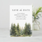 Hochzeits-QR-Code-Foto von Kiefernwald Save The Date (Stehend Vorderseite)