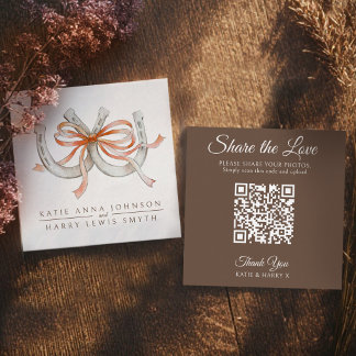 Hochzeits-QR-Code teilt Liebe orangefarbenes Band Begleitkarte