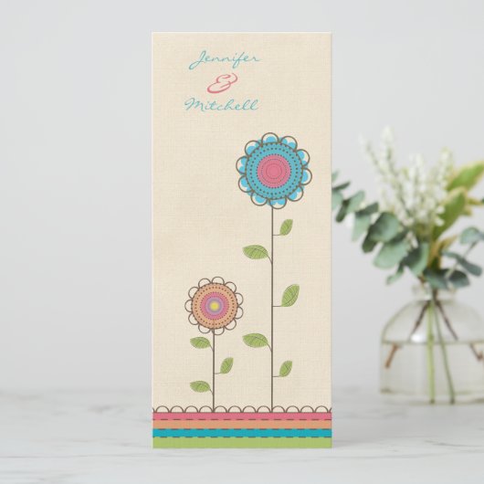 Hochzeits-Regenbogen-hohe Blumen-lange Einladung (Stehend Vorderseite)