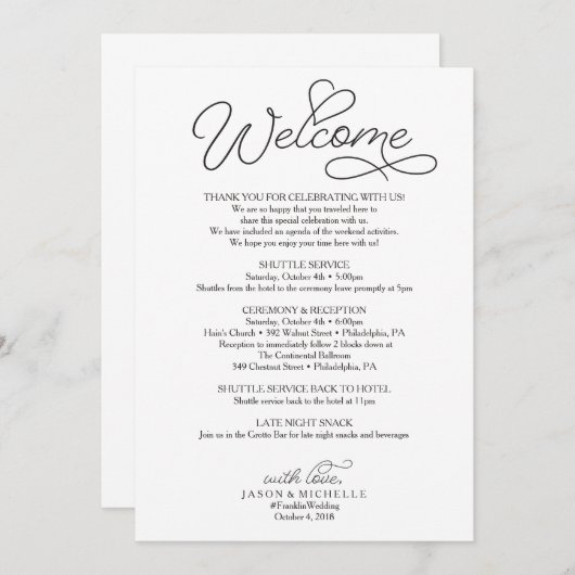 Hochzeits-Route - Hochzeits-willkommener Buchstabe Programm (Vorne/Hinten)