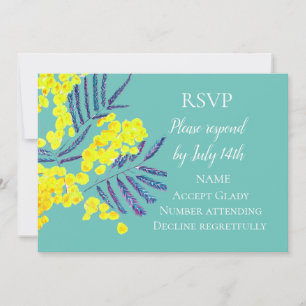 Hochzeits-RSVP Australische Akazienblüten Aquarell Einladung