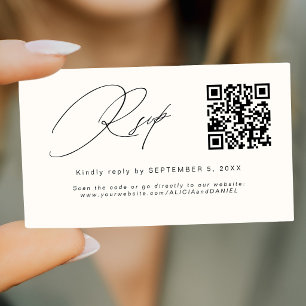 Hochzeits-RSVP elfenbeinfarben-schwarze Einlage QR Begleitkarte