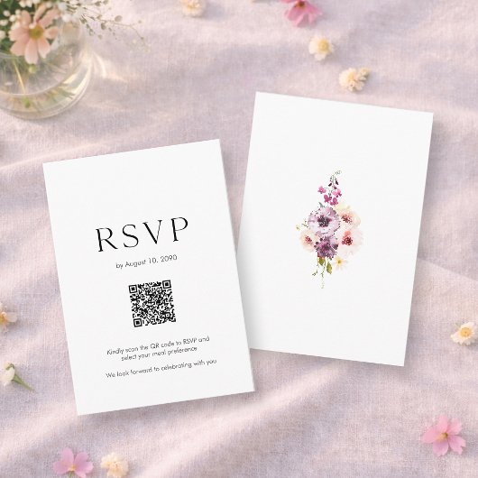Hochzeits-RSVP-Karte mit QR-Code | Elegante Blumen RSVP Karte