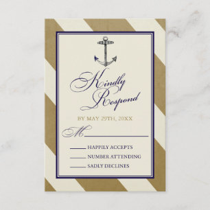 Hochzeits-RSVP-Karten im maritimen Navy- und Gold- RSVP Karte