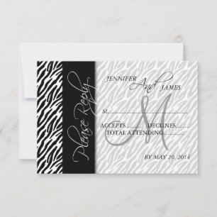Hochzeits-RSVP-Karten Schwarzes Zebra-Muster Monog RSVP Karte