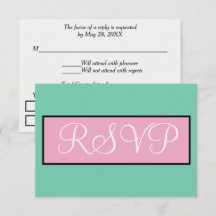 Hochzeits-RSVP Meeresschaumgrün Pink Weiß