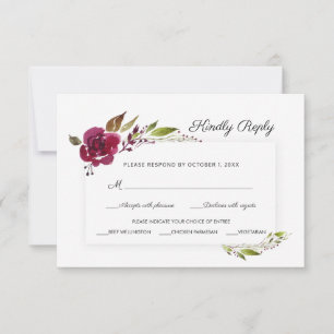 Hochzeits-RSVP mit burgunderfarbenen Blumen und Gr RSVP Karte