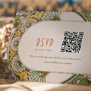 Hochzeits-RSVP-QR-Code Vintage Art Nouveau Mucha Einladung