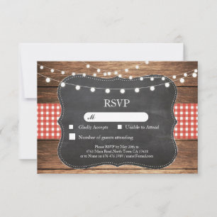 Hochzeits-RSVP-Rotkariert-Holz-Lichtkarten-Einladu RSVP Karte