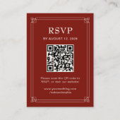 Hochzeits-RSVP und QR-Code | Rot Begleitkarte (Vorderseite)