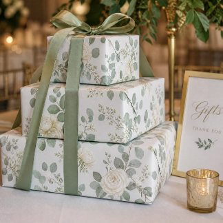 Hochzeits-Sage-Grün-Eukalyptus-Weiße-Rose Geschenkpapier Set
