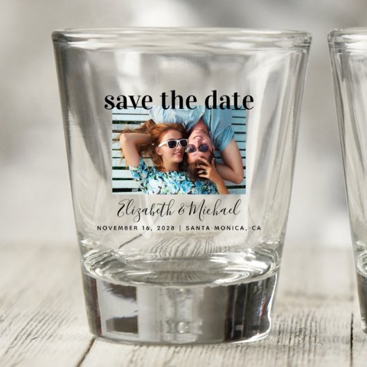 Hochzeits-Save-the-Date-Foto benutzerdefiniertes S Schnapsglas