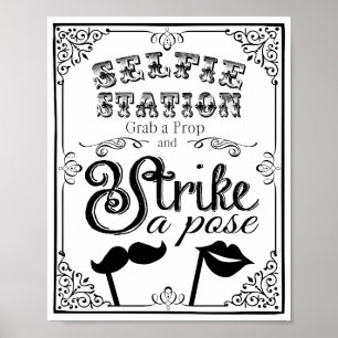 Hochzeits-Selfie-Fotobooth-Schild schwarz und weiß Poster